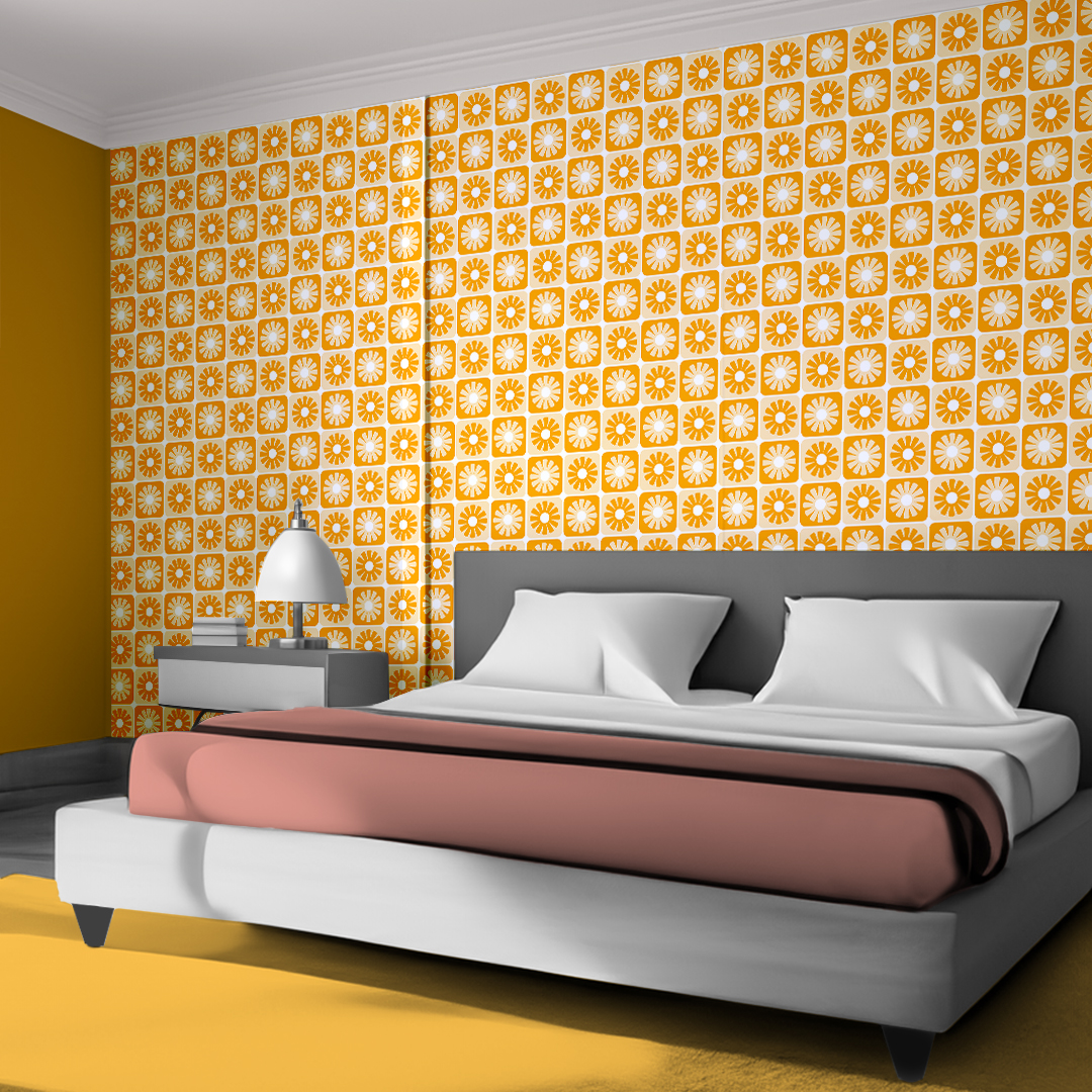 An abstract composition featuring irregular, rounded shapes in vibrant colors. The main colors include bright green, lime green, turquoise, and dark blue, all separated by white, jagged outlines. The shapes overlap and intersect dynamically, forming an energetic and playful pattern. The overall texture has a fabric-like appearance with subtle horizontal and vertical lines running through the colors.